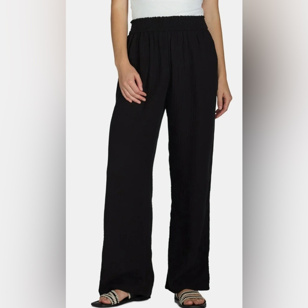 Time and Tru Women's Cotton Gauze Beach Coverup Pants Black NWT
